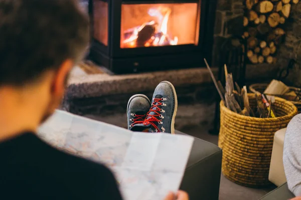 Selective Focus Moody Lifestyle Winter Photo Man Relaxing Chilling Front — Stock Photo, Image