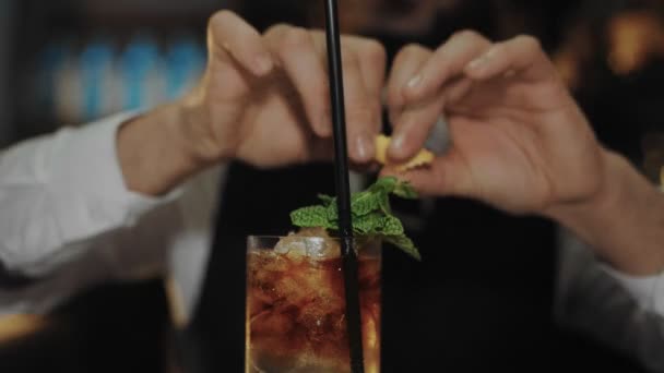 Un barman professionnel prépare un cocktail mojito — Video