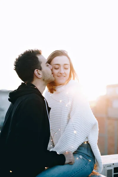 Beautiful and attractive young couple, cute and adorable woman or teenager and boyfriend in casual hipster clothes, social media relationship goals for internet blogger lifestyle