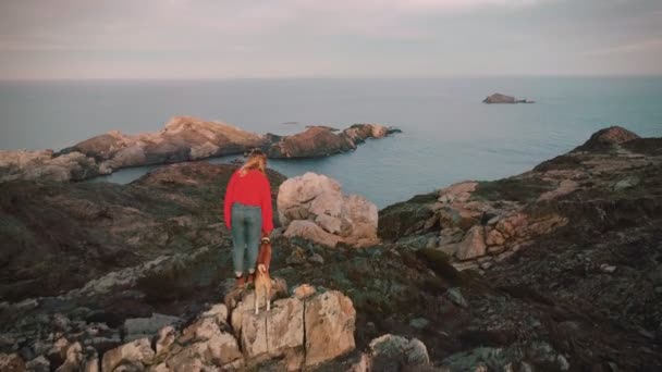 Caminar sobre fiordos en el borde del mundo — Vídeo de stock