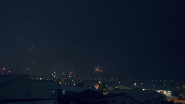 Freunde sehen nächtliches Feuerwerk — Stockvideo