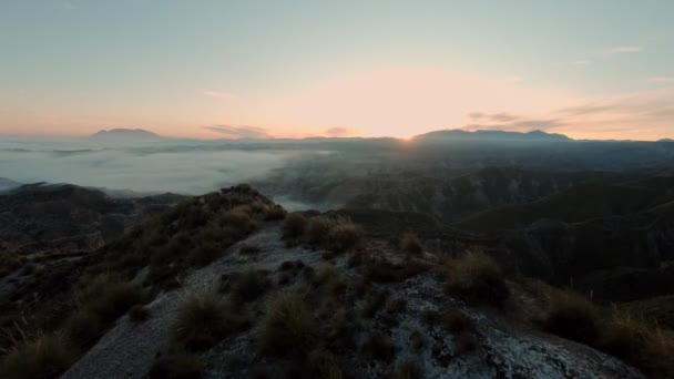 Aerial of epic cinematic sunset over valley — Stock Video