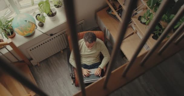 Office worker work from home in hipster loft — Stock Video