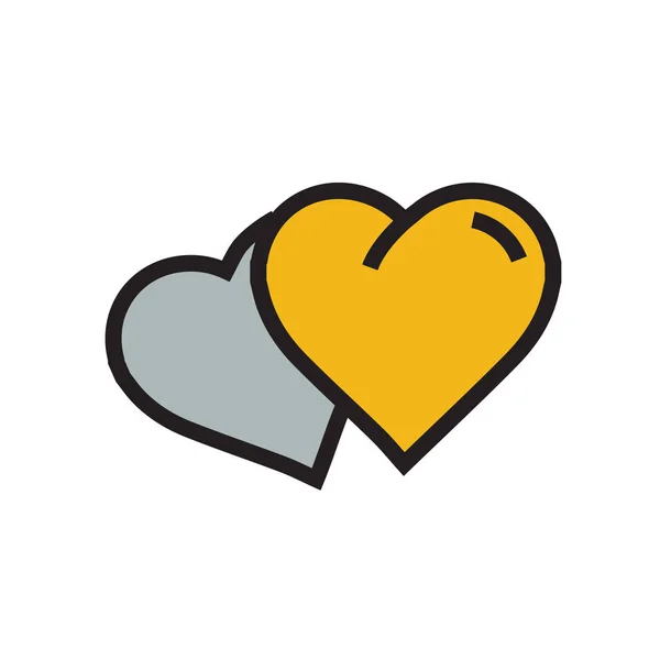 Vector dos corazón icono de dibujos animados de color amarillo — Vector de stock