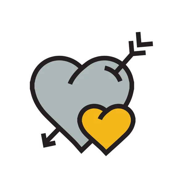 Icono de flecha de corazón de dibujos animados Color amarillo — Vector de stock