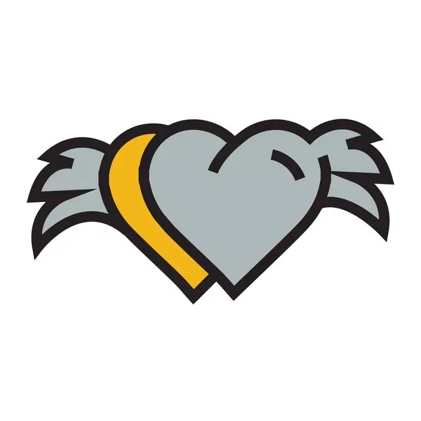 Два серця з крилами жовтий — стоковий вектор