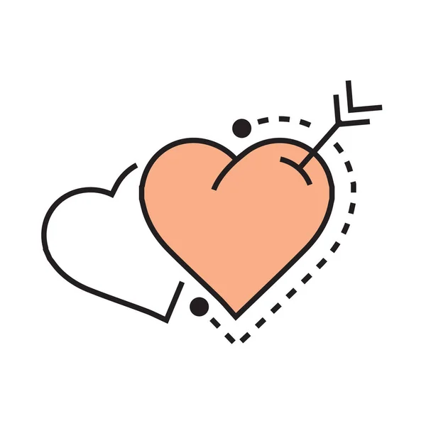 Dvě srdce a šípy ikona plochý — Stockový vektor
