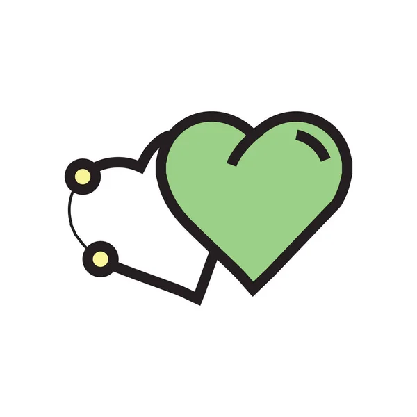 Icon Two Heart Pen Tool style Green — стоковый вектор