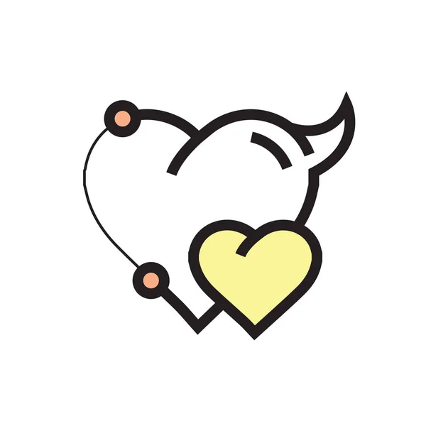 Dos corazón Diablo pluma herramienta Estilo amarillo — Vector de stock