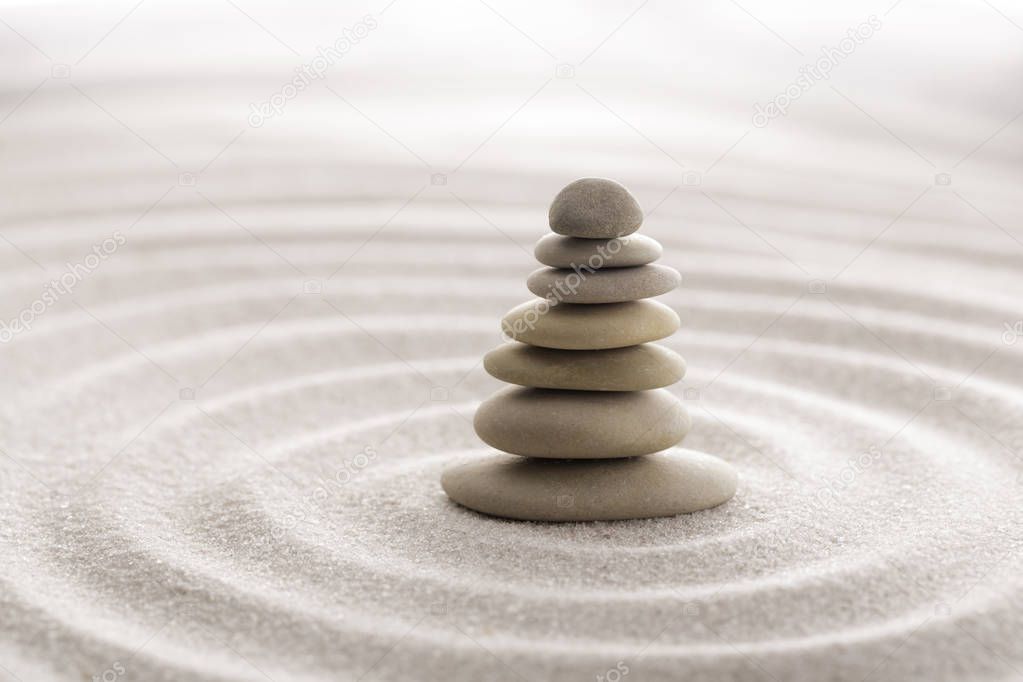 Japanese zen garden meditation for concentration and relaxation sand for harmony and balance in pure simplicity - macro lens shot