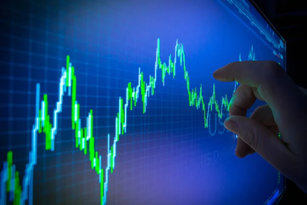 Análisis de datos en el mercado de divisas: los gráficos y cotizaciones en pantalla — Foto de Stock