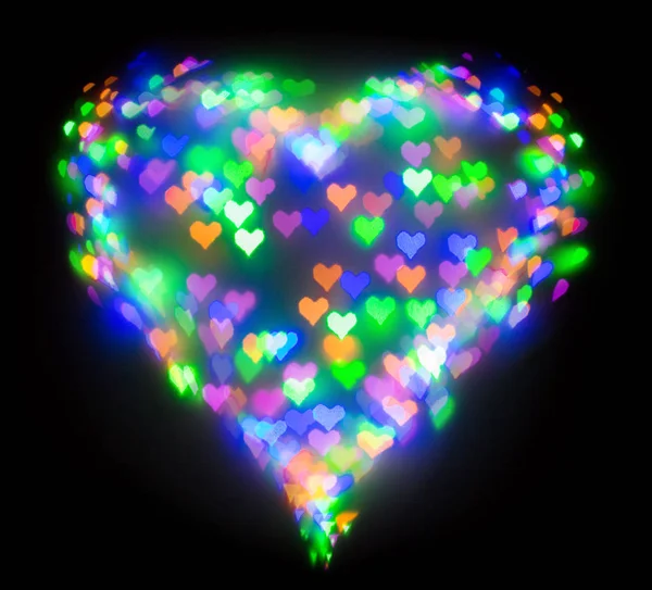 다채로운 반짝이 심장, 심장의 모양에 bokeh 형성 — 스톡 사진