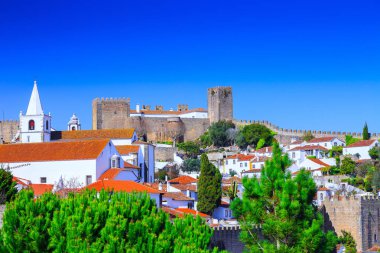 View of the beautiful medieval historic center village of Obidos clipart