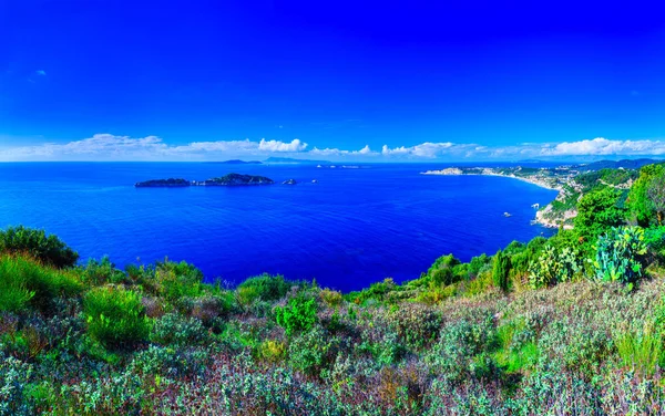 Krásné letní panoramatických scenérií. Pohled z útesu do — Stock fotografie