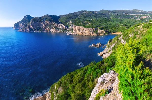 Landscape of Paleokastritsa famous beach in close bay with cryst Stock Photo
