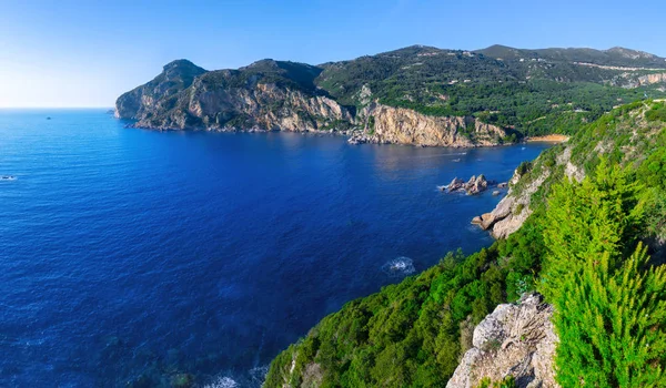 Landscape of Paleokastritsa famous beach in close bay with cryst Stock Photo