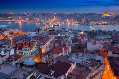 Uzun pozlama sıcak bir sakin arifesi, Istanbul 'un panoramik cityscape