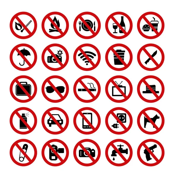 Conjunto de signos prohibidos — Archivo Imágenes Vectoriales