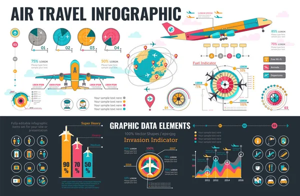 Elementos de infografía de viajes aéreos — Vector de stock