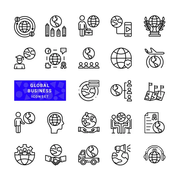 Ensemble Affaires Mondiales Inclus Les Icônes Ligne Vectorielle Simple Comme — Image vectorielle