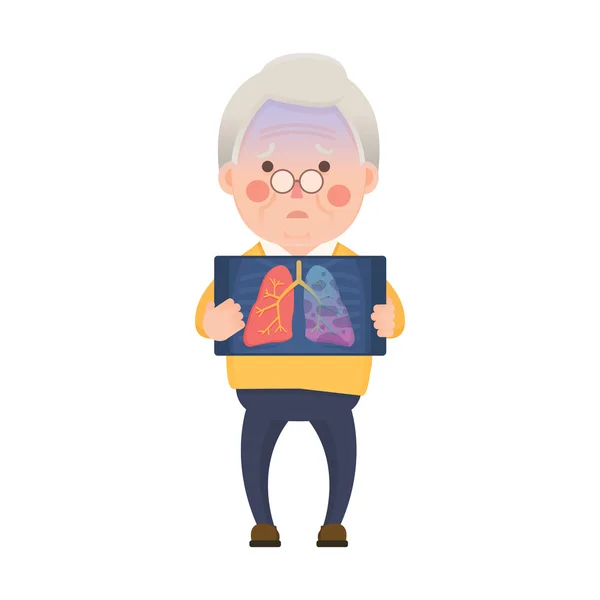 Uomo anziano con cancro al polmone Problema — Vettoriale Stock