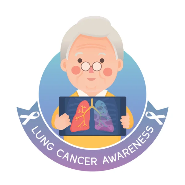 Hombre mayor con conciencia sobre el cáncer de pulmón — Vector de stock