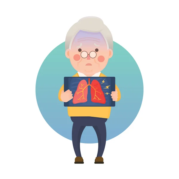 Idősebb ember, miután a gyulladás tüdő — Stock Vector