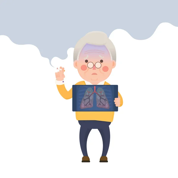 Senior Man Smoking, Lung Problem — ストックベクタ