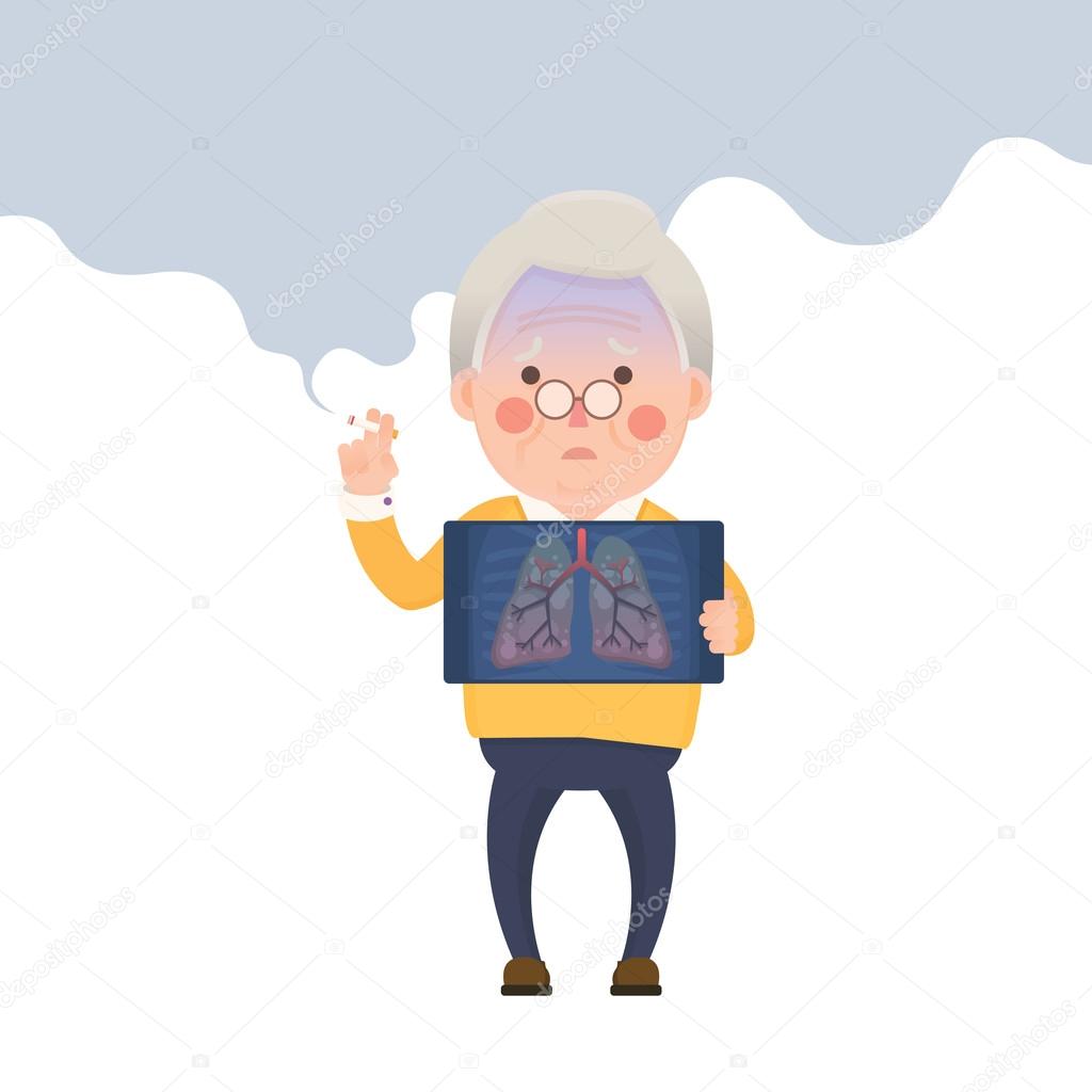 Senior Man Smoking, Lung Problem