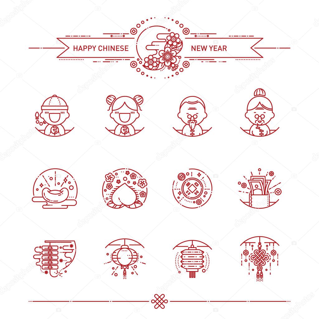 Happy Chinese New Year Icons Set