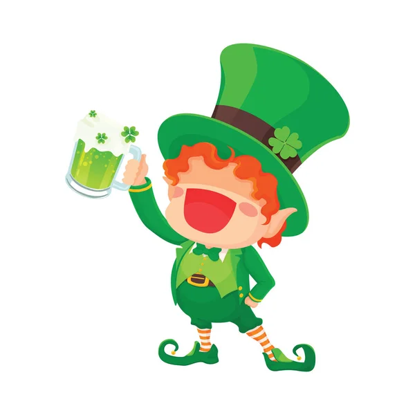 St. Patrick's Day glad Leprechaun hålla öl. — Stock vektor