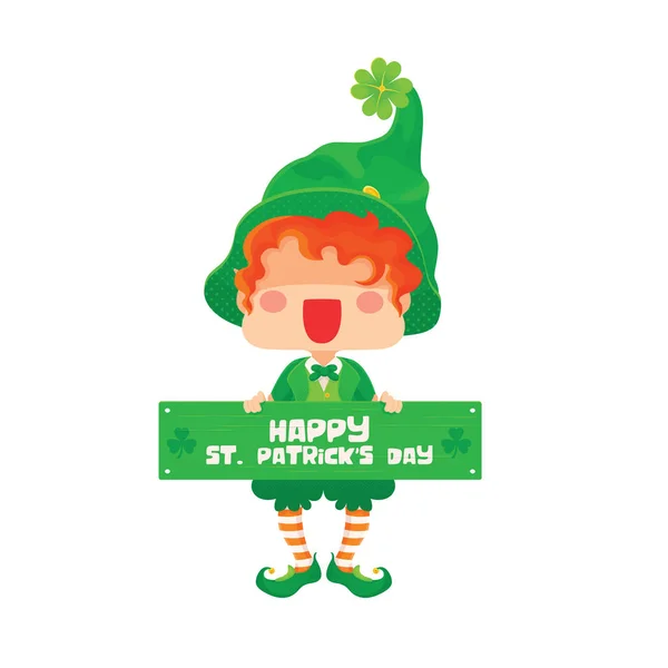 Szczęśliwy St. Patrick's Day Leprechaun pozdrowienie znak — Wektor stockowy