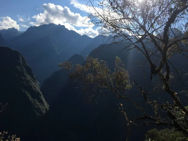 Schöner Panoramablick Auf Die Berühmten Berge Machu Picchu Peru Südamerika — Stockfoto