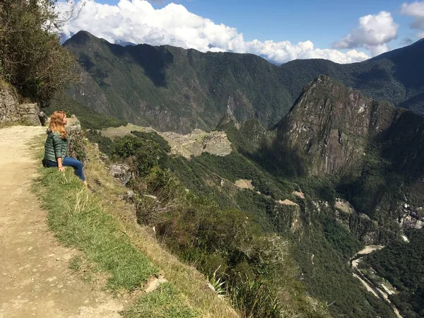 Vacker Panoramautsikt Över Berömda Berg Machu Picchu Peru Sydamerika Inka — Stockfoto