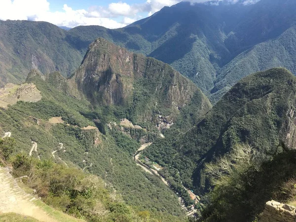 Όμορφη Πανοραμική Θέα Των Διάσημων Βουνά Machu Picchu Peru Νότια — Φωτογραφία Αρχείου