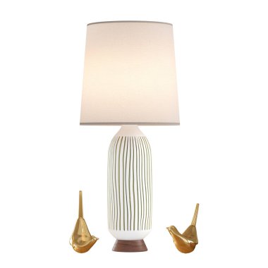 Dekoratif masa lambası ve izole bir arka planda iki altın kuş. 3d oluşturma