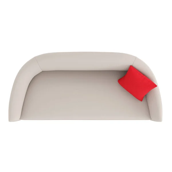 米色沙发，有红色枕头顶部的视野在一个孤立的背景。 3d渲染 — 图库照片