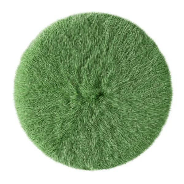 Runder grüner Teppich aus Schaffellwolle auf isoliertem Hintergrund. 3D-Darstellung — Stockfoto