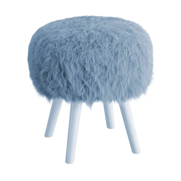 Tabouret moelleux bleu en laine de mouton sur des sabots sur un fond isolé. rendu 3D — Photo