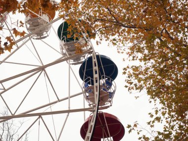 Dönme dolabın bir parçası güzel bir sonbahar ağacının arka planında