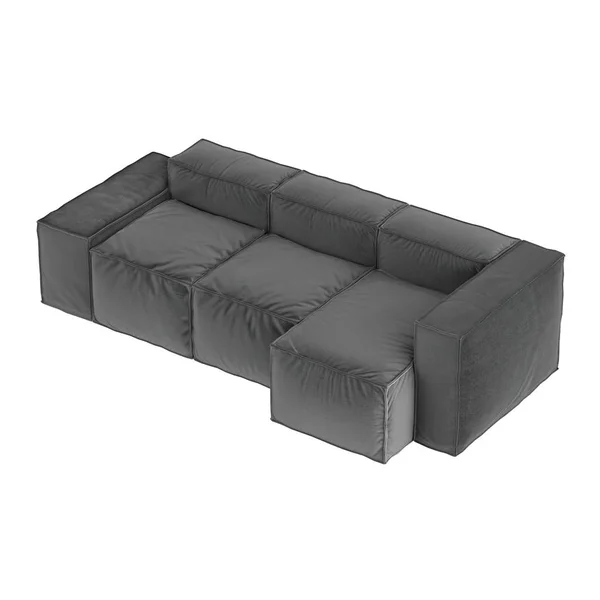 Gray soft sofa made of fabric on an isolated background. 3d rendering — Stock Photo, Image