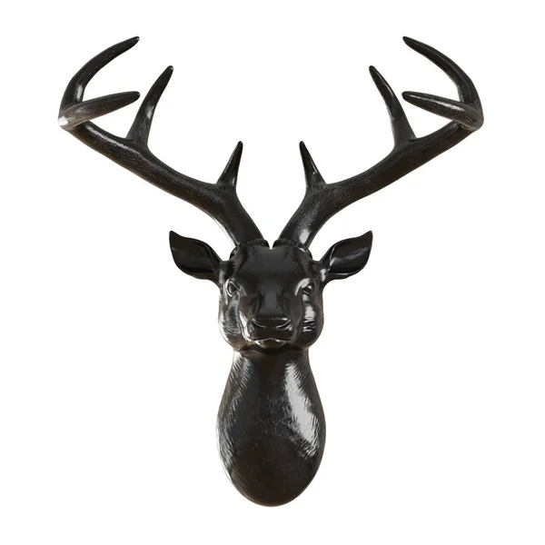 Dekoracyjny heban głowa jelenia na odosobnionym tle. Z przodu. 3d renderowanie — Zdjęcie stockowe