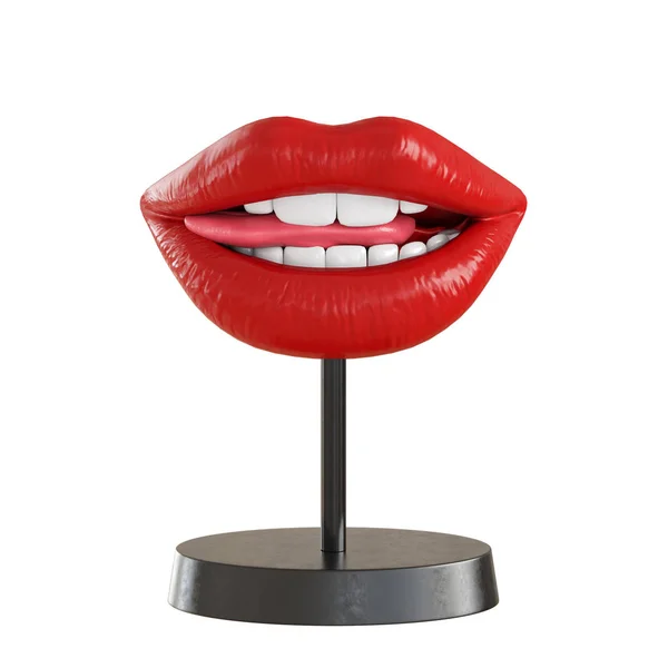 붉은 색깔의 장식적 인 입맞춤 입술 에다외진 배경에 입을 벌리고 있다. 3D 렌더링 — 스톡 사진