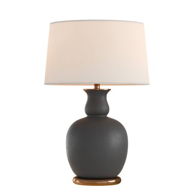 Dekoratif masa lambası, açık pembe abajurlu, izole edilmiş arka planda siyah seramik tabanlı. 3d oluşturma