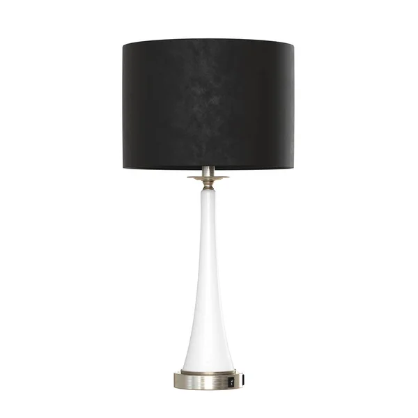 Lampă rotundă de masă cu o bază de sticlă de abajur negru pe un fundal izolat. Redare 3d — Fotografie, imagine de stoc