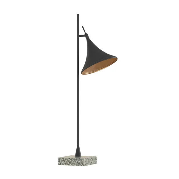 Lampada da tavolo con paralume nero con gamba in metallo bianco su fondo isolato. rendering 3d — Foto Stock