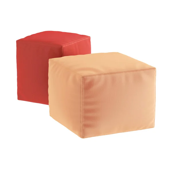 Deux poufs carrés doux en velours sur un fond isolé. rendu 3D — Photo