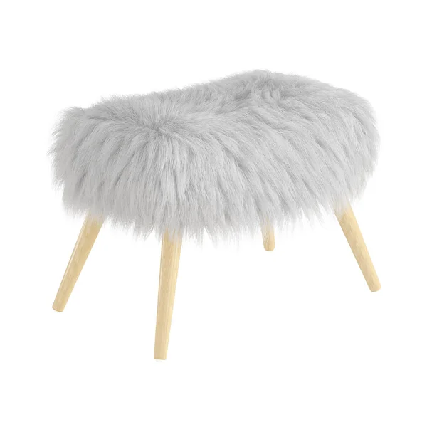 Soft fluffy white pouf with wooden legs on an isolated background. 3d rendering — ストック写真
