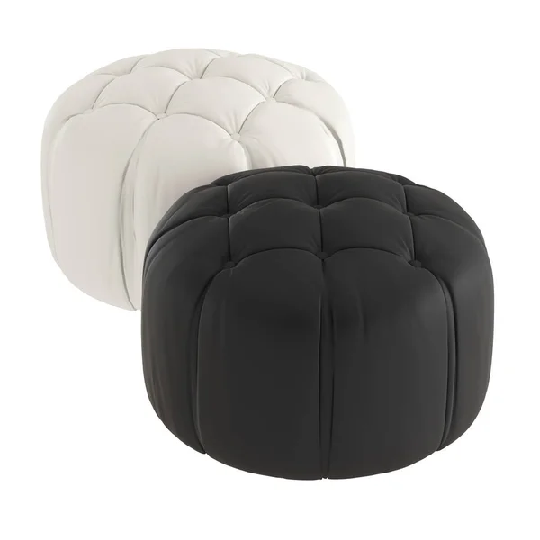 Two round beige and black leather pouf on a white background. 3d rendering — Stock Photo, Image