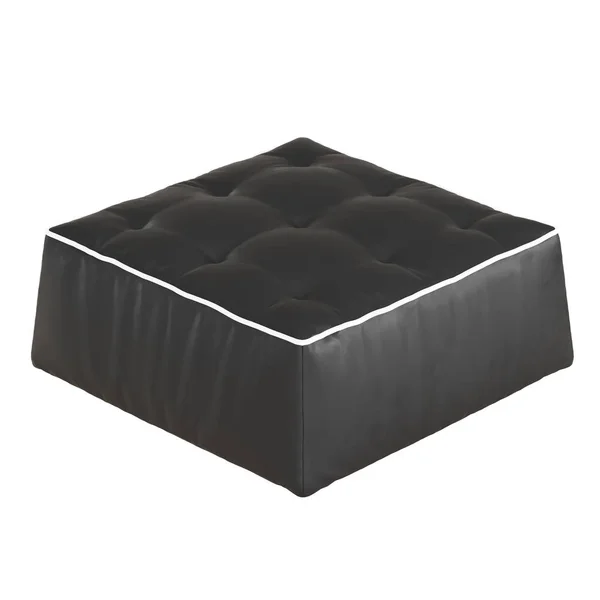 Pouf en cuir noir sur fond blanc. Rendu 3d — Photo